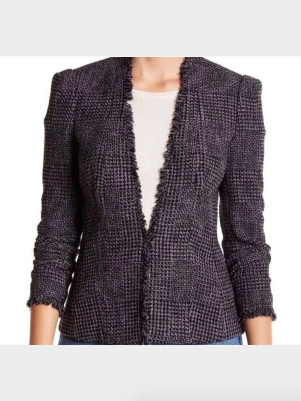 Rebecca Taylor Purple & Black Tweed Blazer with Fringe - Size 8